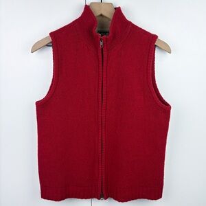 Vintage Lambswool Wool Eddie Bauer Zip Front Sweater Vest Red Tan Small